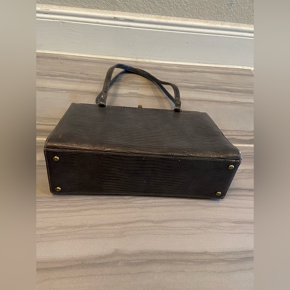 Gray Vintage Animal/ Snake Embossed Tote Purse Gold Hardware Double tote handle - Picture 4 of 10